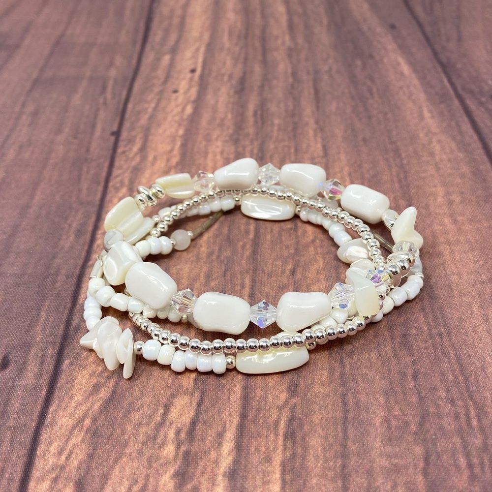 Macy’s Stackable Silver White Pearl Bracelets Vd00 - image 1